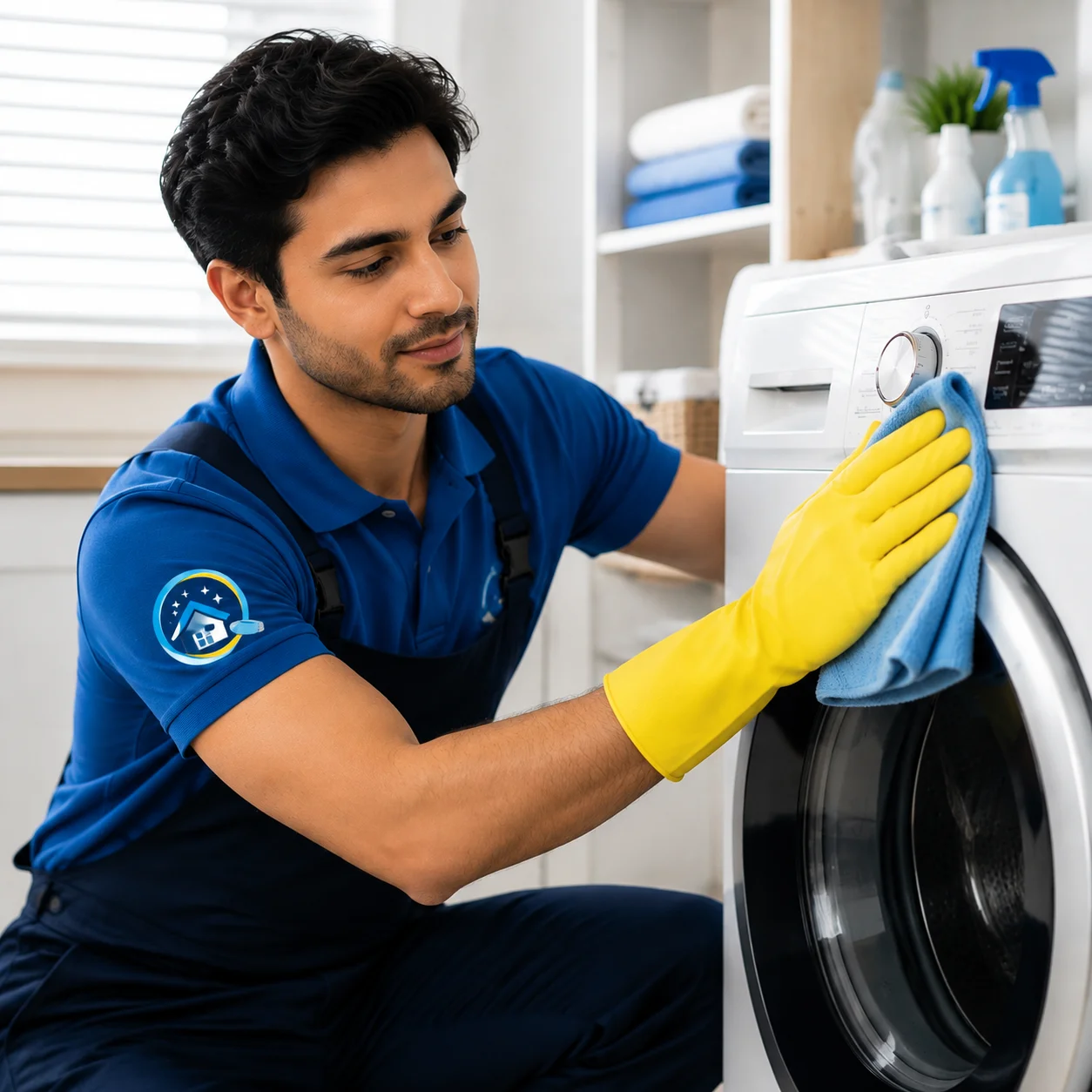 Trained cleaner performing detailed home cleaning service in Dubai