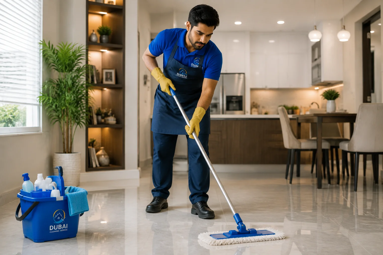 Professional deep cleaning service removing dirt from home interior in Dubai