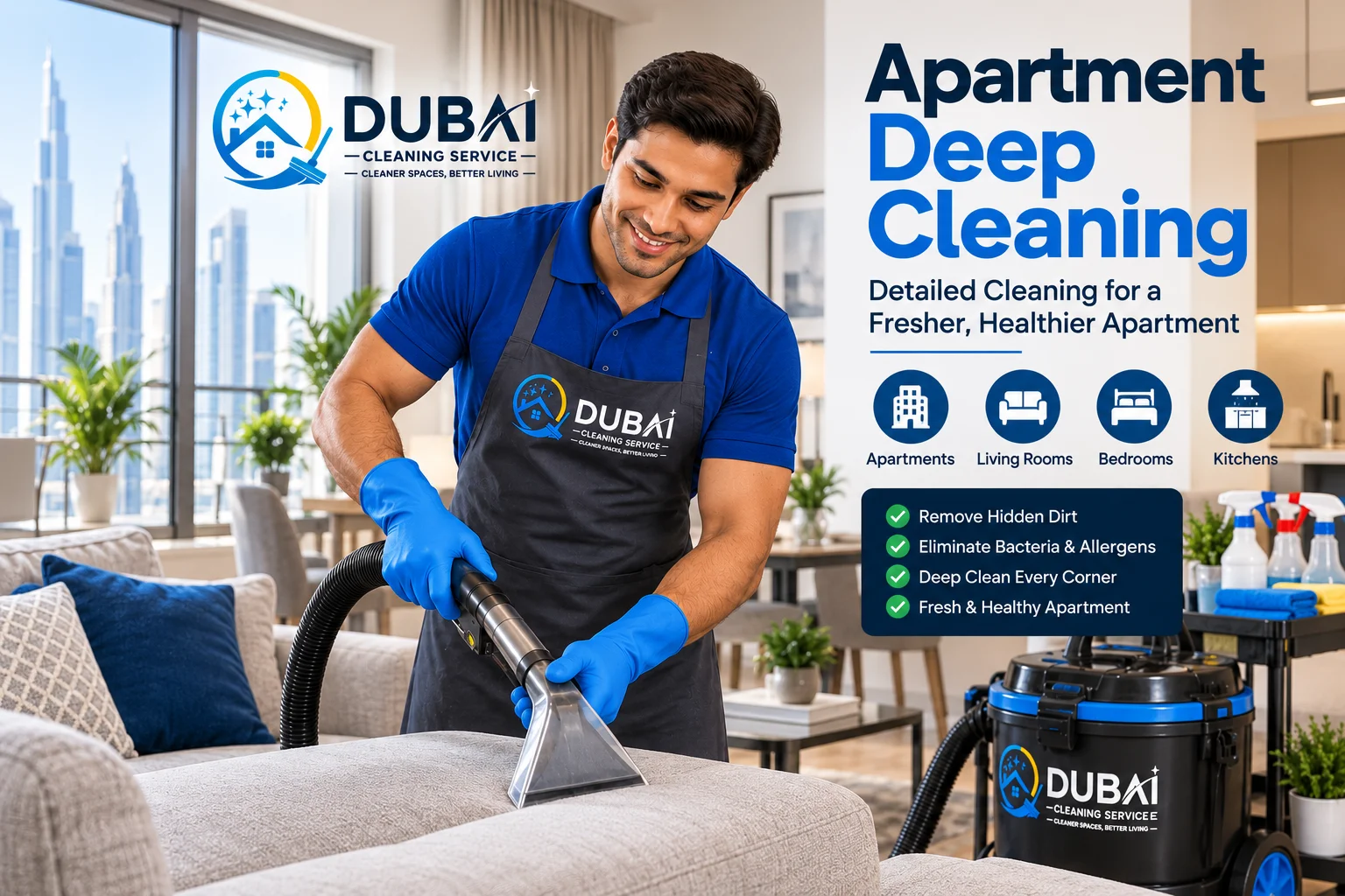 Dubai Cleaning Service professional apartment deep cleaning team removing hidden dirt and allergens